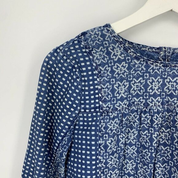 J.CREW Boho Chambray Top Womens Size 2 Blouse Blue Crew Neck Cotton Peasant - Picture 9 of 12